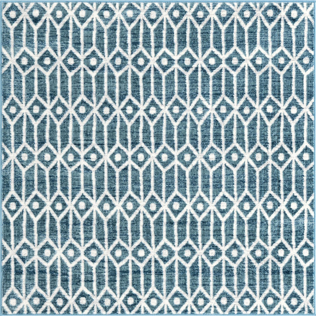 Blue 5' 3 x 5' 3 Matrix Trellis Square Area Rug 100% Polyester Geometric Pattern Modern Carpet for Living, Dining, Bedroom, Office for Sale at Rug Engine