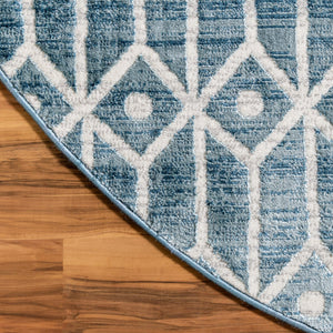 Blue 5' 3 x 8' Matrix Trellis Oval Area Rug 100% Polyester Geometric Pattern Modern Carpet for Living, Dining, Bedroom, Office for Sale at Rug Engine