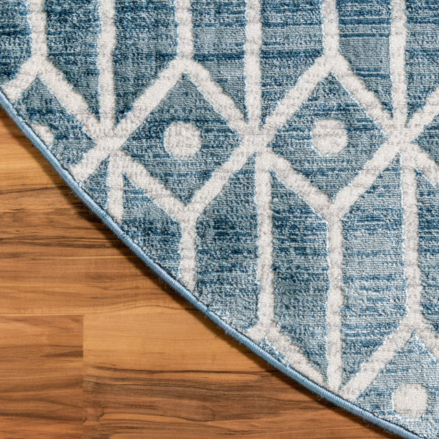 Blue 5' 3 x 8' Matrix Trellis Oval Area Rug 100% Polyester Geometric Pattern Modern Carpet for Living, Dining, Bedroom, Office for Sale at Rug Engine