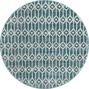 Blue 7' x 7' Matrix Trellis Round Area Rug 100% Polyester Geometric Pattern Modern Carpet for Living, Dining, Bedroom, Office for Sale at Rug Engine