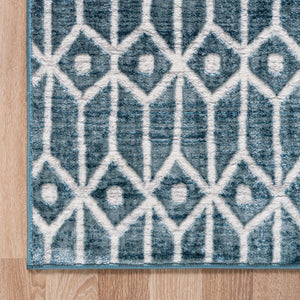 Blue 5' 3 x 5' 3 Matrix Trellis Square Area Rug 100% Polyester Geometric Pattern Modern Carpet for Living, Dining, Bedroom, Office for Sale at Rug Engine