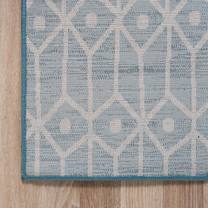 Blue 7' x 7' Matrix Trellis Square Area Rug 100% Polyester Geometric Pattern Modern Carpet for Living, Dining, Bedroom, Office for Sale at Rug Engine