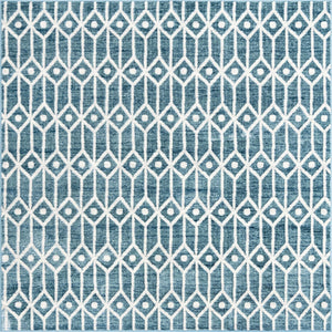 Blue 7' x 7' Matrix Trellis Square Area Rug 100% Polyester Geometric Pattern Modern Carpet for Living, Dining, Bedroom, Office for Sale at Rug Engine