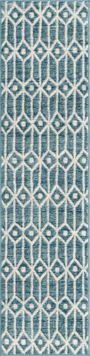 Blue 2' x 8' Matrix Trellis Runner Area Rug 100% Polyester Geometric Pattern Modern Carpet for Living, Dining, Bedroom, Office for Sale at Rug Engine