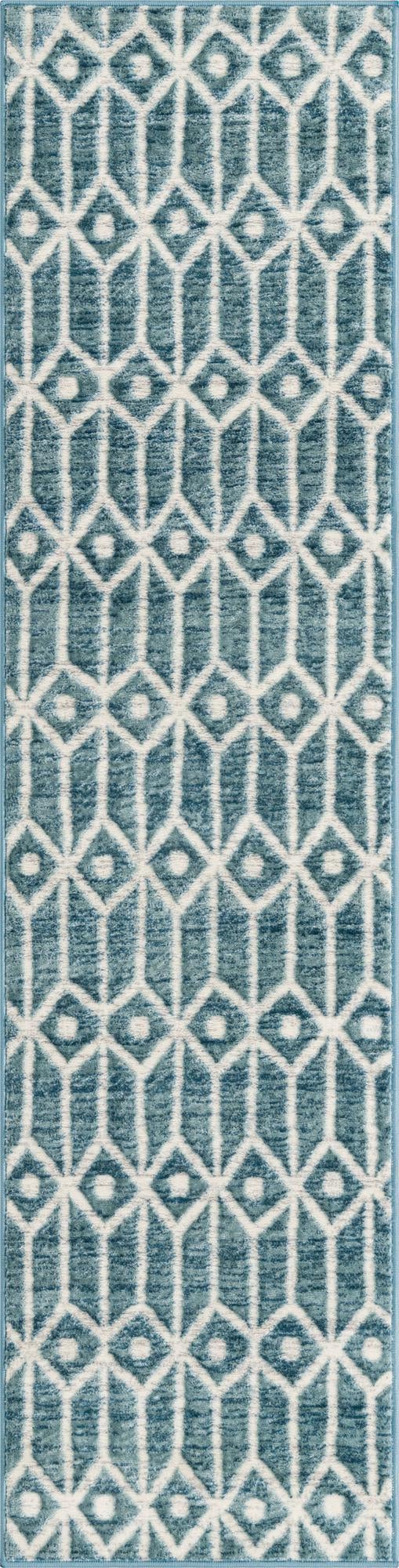 Blue 2' x 8' Matrix Trellis Runner Area Rug 100% Polyester Geometric Pattern Modern Carpet for Living, Dining, Bedroom, Office for Sale at Rug Engine