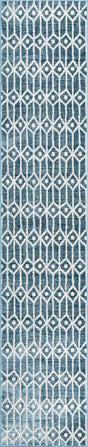 Blue 2' 7 x 13' Matrix Trellis Runner Area Rug 100% Polyester Geometric Pattern Modern Carpet for Living, Dining, Bedroom, Office for Sale at Rug Engine