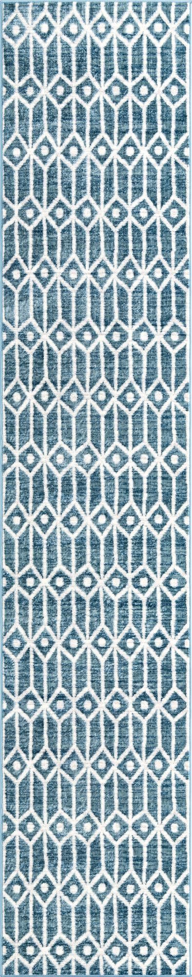 Blue 2' 7 x 13' Matrix Trellis Runner Area Rug 100% Polyester Geometric Pattern Modern Carpet for Living, Dining, Bedroom, Office for Sale at Rug Engine