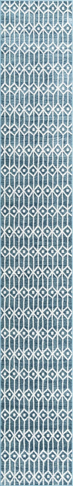 Blue 2' 11 x 19' 8 Matrix Trellis Runner Area Rug 100% Polyester Geometric Pattern Modern Carpet for Living, Dining, Bedroom, Office for Sale at Rug Engine