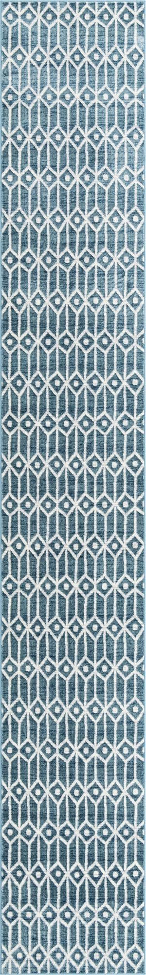 Blue 2' 11 x 19' 8 Matrix Trellis Runner Area Rug 100% Polyester Geometric Pattern Modern Carpet for Living, Dining, Bedroom, Office for Sale at Rug Engine