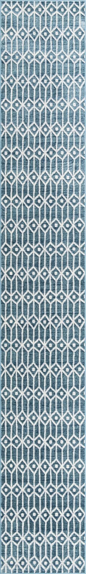 Blue 2' 11 x 19' 8 Matrix Trellis Runner Area Rug 100% Polyester Geometric Pattern Modern Carpet for Living, Dining, Bedroom, Office for Sale at Rug Engine