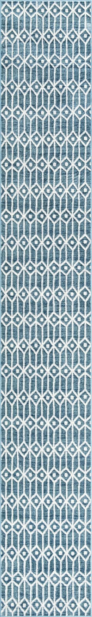 Blue 2' 11 x 19' 8 Matrix Trellis Runner Area Rug 100% Polyester Geometric Pattern Modern Carpet for Living, Dining, Bedroom, Office for Sale at Rug Engine