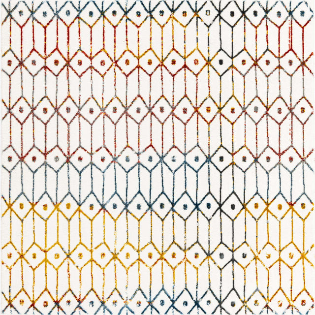 Multicolor 5' 3 x 5' 3 Matrix Trellis Square Area Rug 100% Polyester Geometric Pattern Modern Carpet for Living, Dining, Bedroom, Office for Sale at Rug Engine