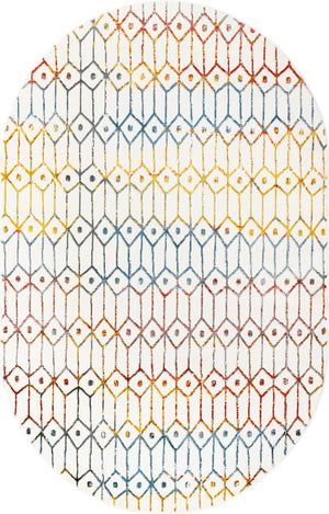 Multicolor 5' 3 x 8' Matrix Trellis Oval Area Rug 100% Polyester Geometric Pattern Modern Carpet for Living, Dining, Bedroom, Office for Sale at Rug Engine