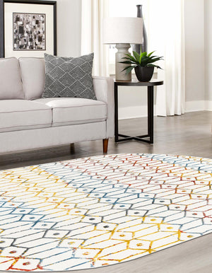 Multicolor 5' 3 x 8' Matrix Trellis Oval Area Rug 100% Polyester Geometric Pattern Modern Carpet for Living, Dining, Bedroom, Office for Sale at Rug Engine