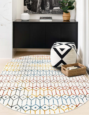 Multicolor 5' 3 x 8' Matrix Trellis Oval Area Rug 100% Polyester Geometric Pattern Modern Carpet for Living, Dining, Bedroom, Office for Sale at Rug Engine