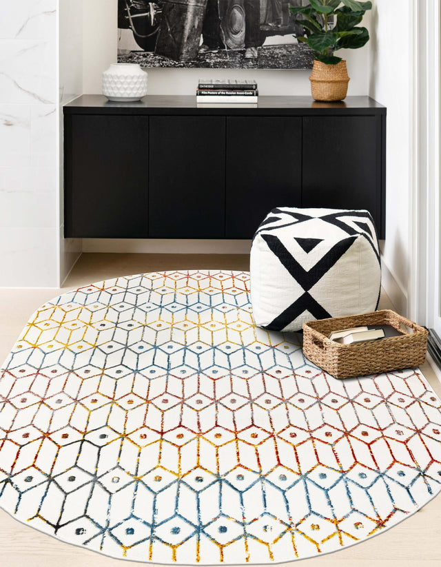 Multicolor 5' 3 x 8' Matrix Trellis Oval Area Rug 100% Polyester Geometric Pattern Modern Carpet for Living, Dining, Bedroom, Office for Sale at Rug Engine