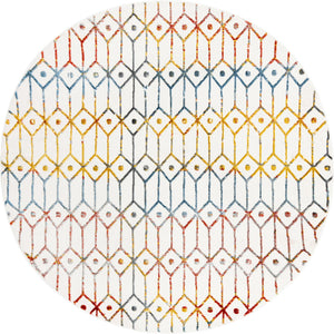Multicolor 7' x 7' Matrix Trellis Round Area Rug 100% Polyester Geometric Pattern Modern Carpet for Living, Dining, Bedroom, Office for Sale at Rug Engine