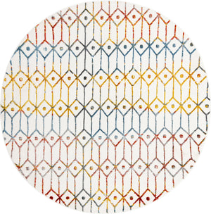 Multicolor 7' x 7' Matrix Trellis Round Area Rug 100% Polyester Geometric Pattern Modern Carpet for Living, Dining, Bedroom, Office for Sale at Rug Engine