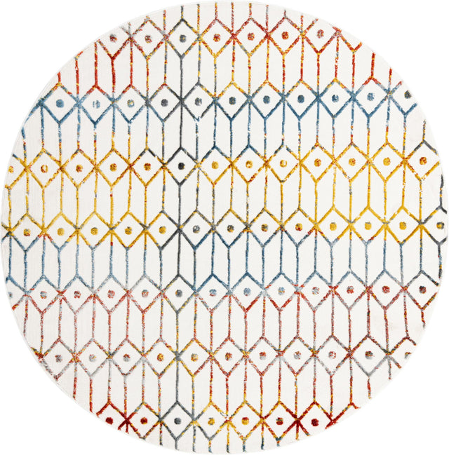 Multicolor 7' x 7' Matrix Trellis Round Area Rug 100% Polyester Geometric Pattern Modern Carpet for Living, Dining, Bedroom, Office for Sale at Rug Engine