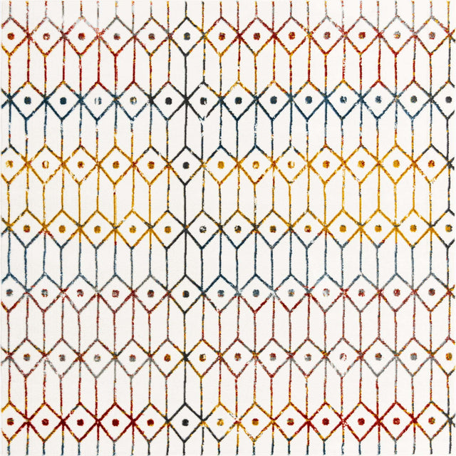 Multicolor 7' x 7' Matrix Trellis Square Area Rug 100% Polyester Geometric Pattern Modern Carpet for Living, Dining, Bedroom, Office for Sale at Rug Engine