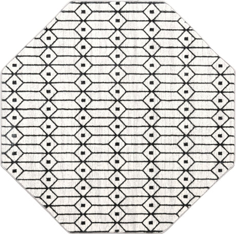 White 5' 3 x 5' 3 Matrix Trellis Octagon Area Rug 100% Polyester Geometric Pattern Modern Carpet for Living, Dining, Bedroom, Office for Sale at Rug Engine