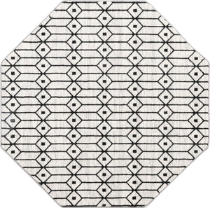 White 5' 3 x 5' 3 Matrix Trellis Octagon Area Rug 100% Polyester Geometric Pattern Modern Carpet for Living, Dining, Bedroom, Office for Sale at Rug Engine