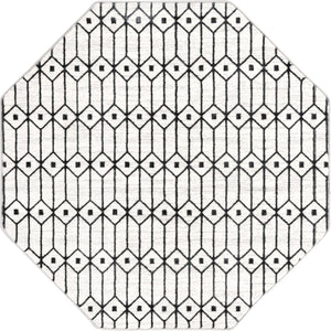 White 5' 3 x 5' 3 Matrix Trellis Octagon Area Rug 100% Polyester Geometric Pattern Modern Carpet for Living, Dining, Bedroom, Office for Sale at Rug Engine