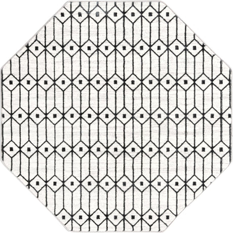 White 5' 3 x 5' 3 Matrix Trellis Octagon Area Rug 100% Polyester Geometric Pattern Modern Carpet for Living, Dining, Bedroom, Office for Sale at Rug Engine