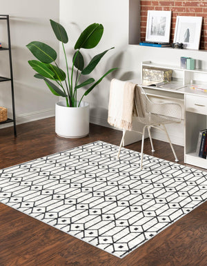 White 7' x 7' Matrix Trellis Square Area Rug 100% Polyester Geometric Pattern Modern Carpet for Living, Dining, Bedroom, Office for Sale at Rug Engine