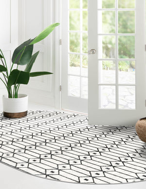 White 5' 3 x 8' Matrix Trellis Oval Area Rug 100% Polyester Geometric Pattern Modern Carpet for Living, Dining, Bedroom, Office for Sale at Rug Engine