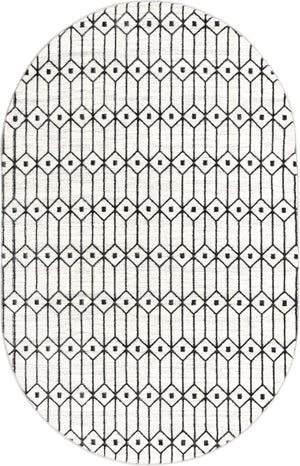 White 5' 3 x 8' Matrix Trellis Oval Area Rug 100% Polyester Geometric Pattern Modern Carpet for Living, Dining, Bedroom, Office for Sale at Rug Engine
