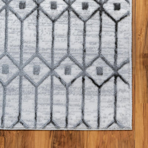 White 7' x 7' Matrix Trellis Square Area Rug 100% Polyester Geometric Pattern Modern Carpet for Living, Dining, Bedroom, Office for Sale at Rug Engine