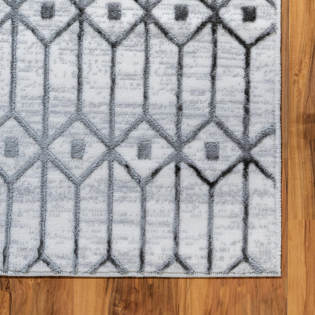 White 5' 3 x 5' 3 Matrix Trellis Square Area Rug 100% Polyester Geometric Pattern Modern Carpet for Living, Dining, Bedroom, Office for Sale at Rug Engine