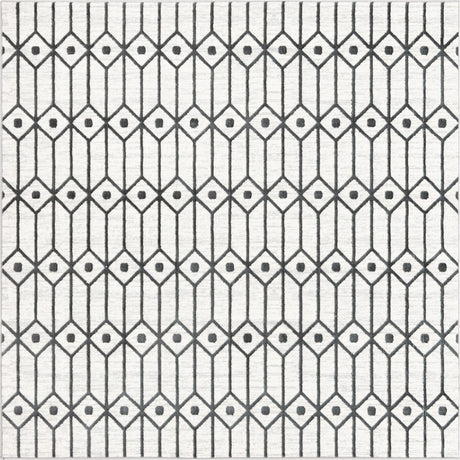White 7' x 7' Matrix Trellis Square Area Rug 100% Polyester Geometric Pattern Modern Carpet for Living, Dining, Bedroom, Office for Sale at Rug Engine