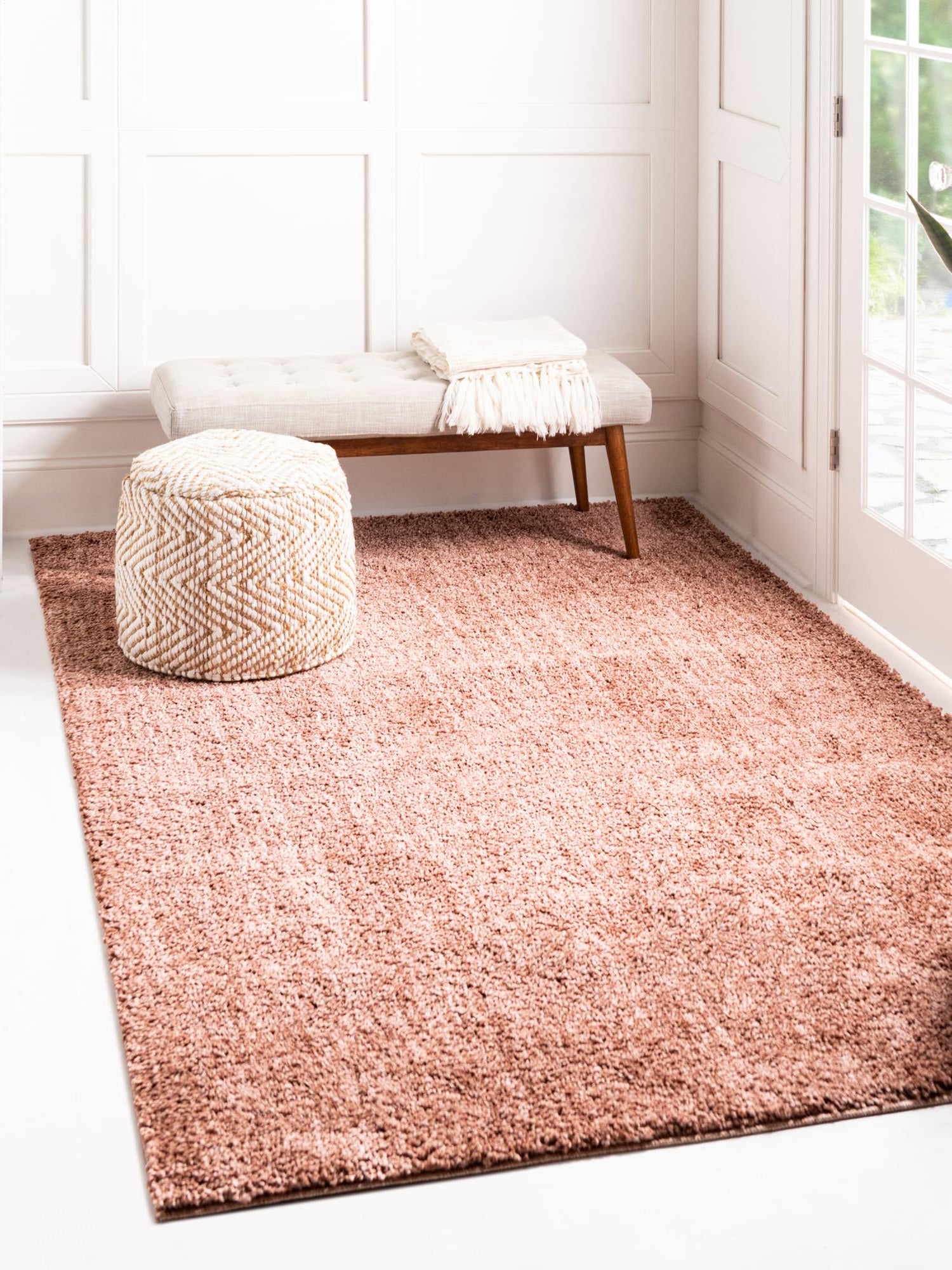 Grapefruit Pink 1' 4 x 1' 4 Jill Zarin Shaggy Chic Sample Area Rug Thick Soft Touch Fluffy & Plush Shaggy Pile 100% Polyester (Space-Dyed Yarn) With Jute Backing  Carpet for Sale at Rug Engine
