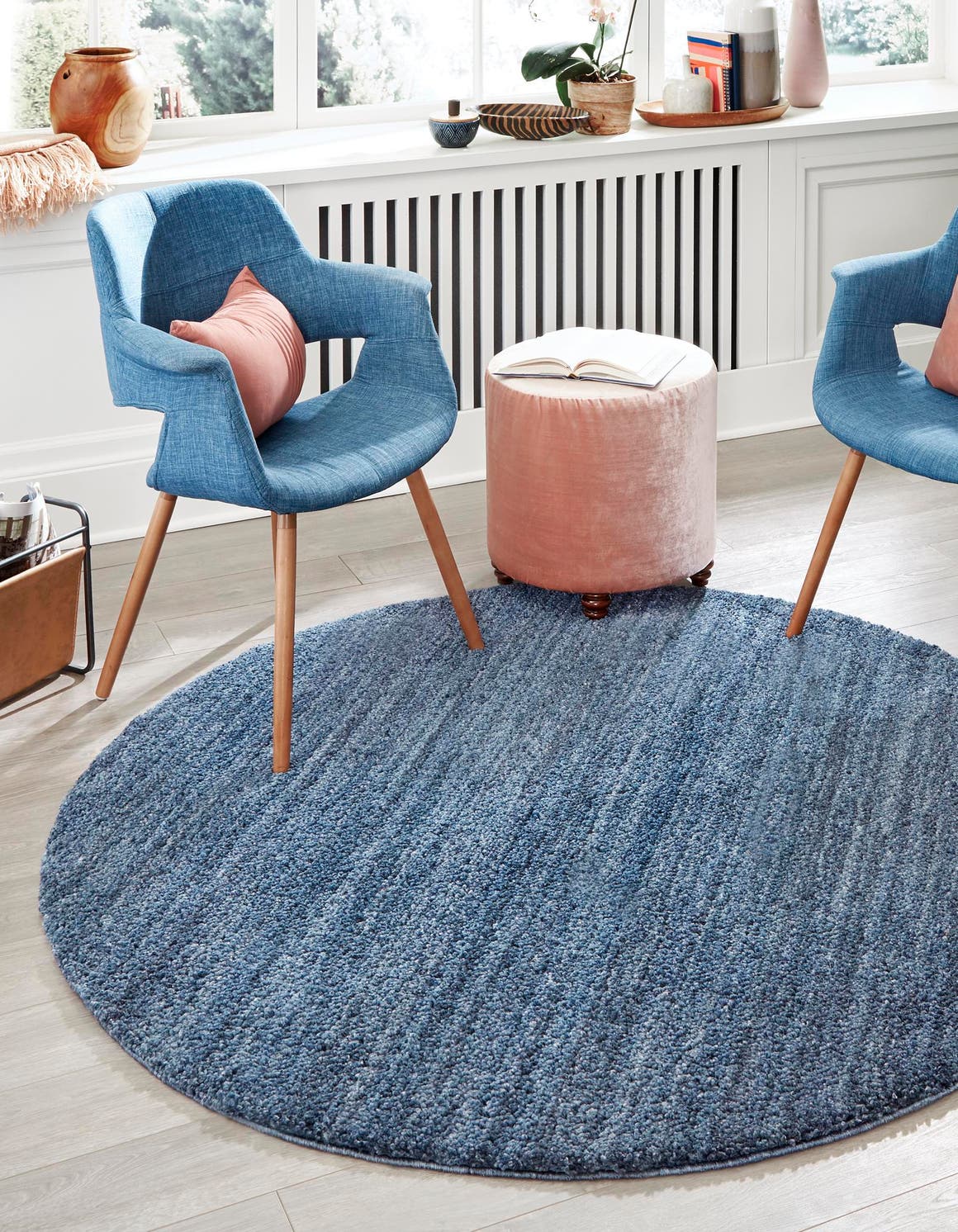Blueberry Blue 7' x 7' Jill Zarin Shaggy Chic Round Area Rug Thick Soft Touch Fluffy & Plush Shaggy Pile 100% Polyester (Space-Dyed Yarn) With Jute Backing  Carpet for Sale at Rug Engine