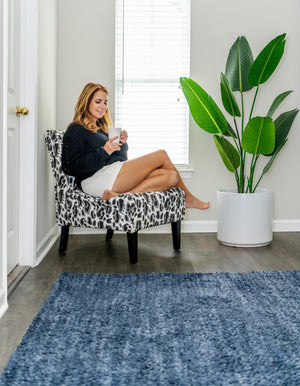 Blueberry Blue 7' x 7' Jill Zarin Shaggy Chic Round Area Rug Thick Soft Touch Fluffy & Plush Shaggy Pile 100% Polyester (Space-Dyed Yarn) With Jute Backing  Carpet for Sale at Rug Engine