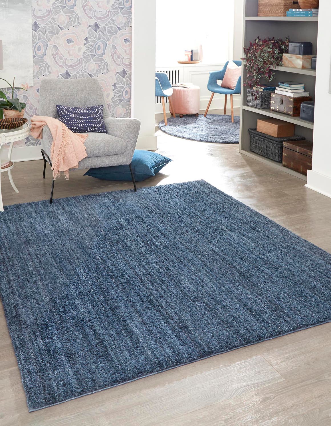 Blueberry Blue 7' 10 x 7' 10 Jill Zarin Shaggy Chic Square Area Rug Thick Soft Touch Fluffy & Plush Shaggy Pile 100% Polyester (Space-Dyed Yarn) With Jute Backing  Carpet for Sale at Rug Engine