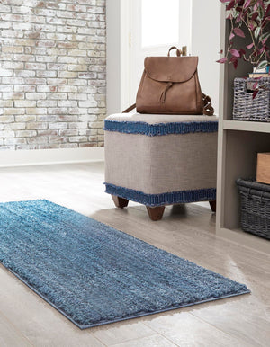 Blueberry Blue 2' 7 x 10' Jill Zarin Shaggy Chic Runner Area Rug Thick Soft Touch Fluffy & Plush Shaggy Pile 100% Polyester (Space-Dyed Yarn) With Jute Backing  Carpet for Sale at Rug Engine