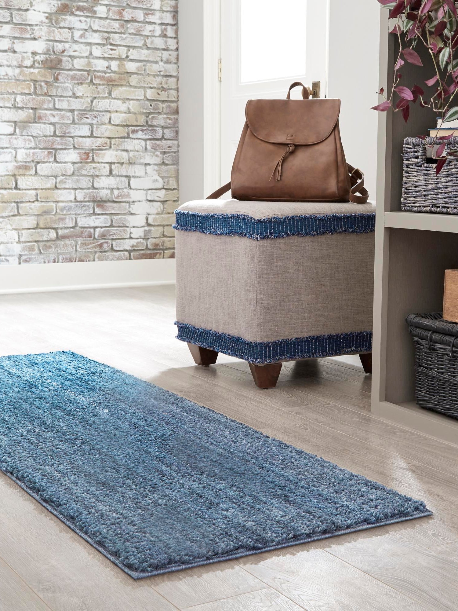 Blueberry Blue 2' x 6' Jill Zarin Shaggy Chic Runner Area Rug Thick Soft Touch Fluffy & Plush Shaggy Pile 100% Polyester (Space-Dyed Yarn) With Jute Backing  Carpet for Sale at Rug Engine
