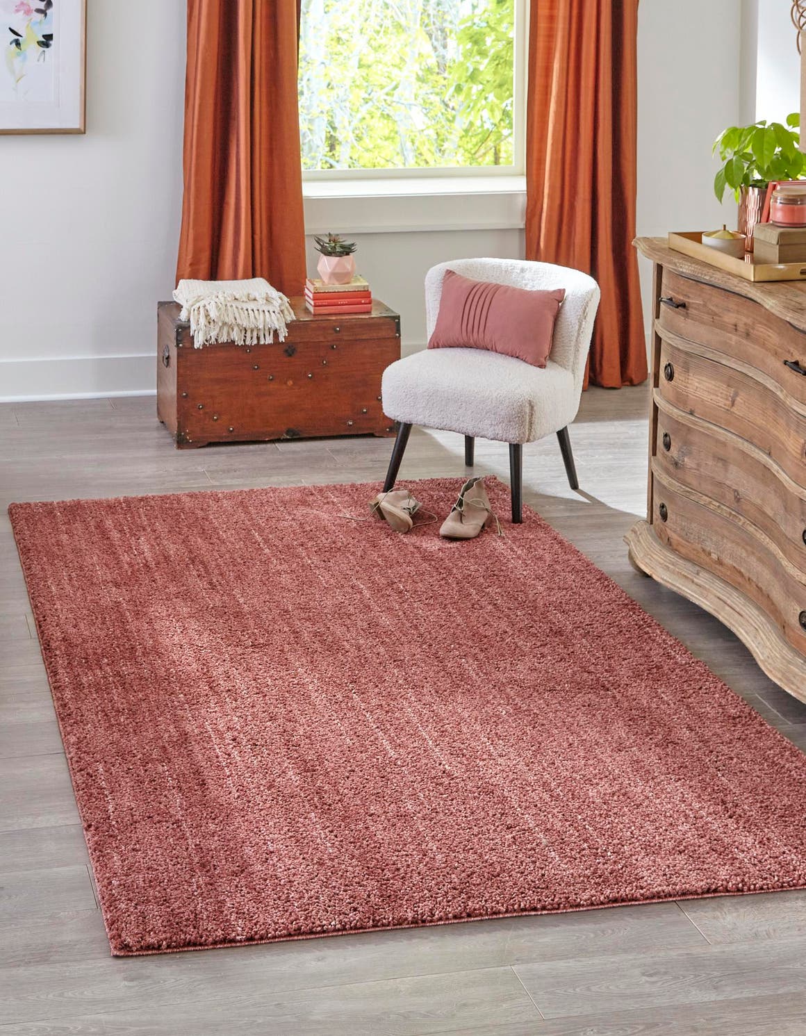 Pomegranate Red 9' 4 x 12' Jill Zarin Shaggy Chic Rectangle Area Rug Thick Soft Touch Fluffy & Plush Shaggy Pile 100% Polyester (Space-Dyed Yarn) With Jute Backing  Carpet for Sale at Rug Engine