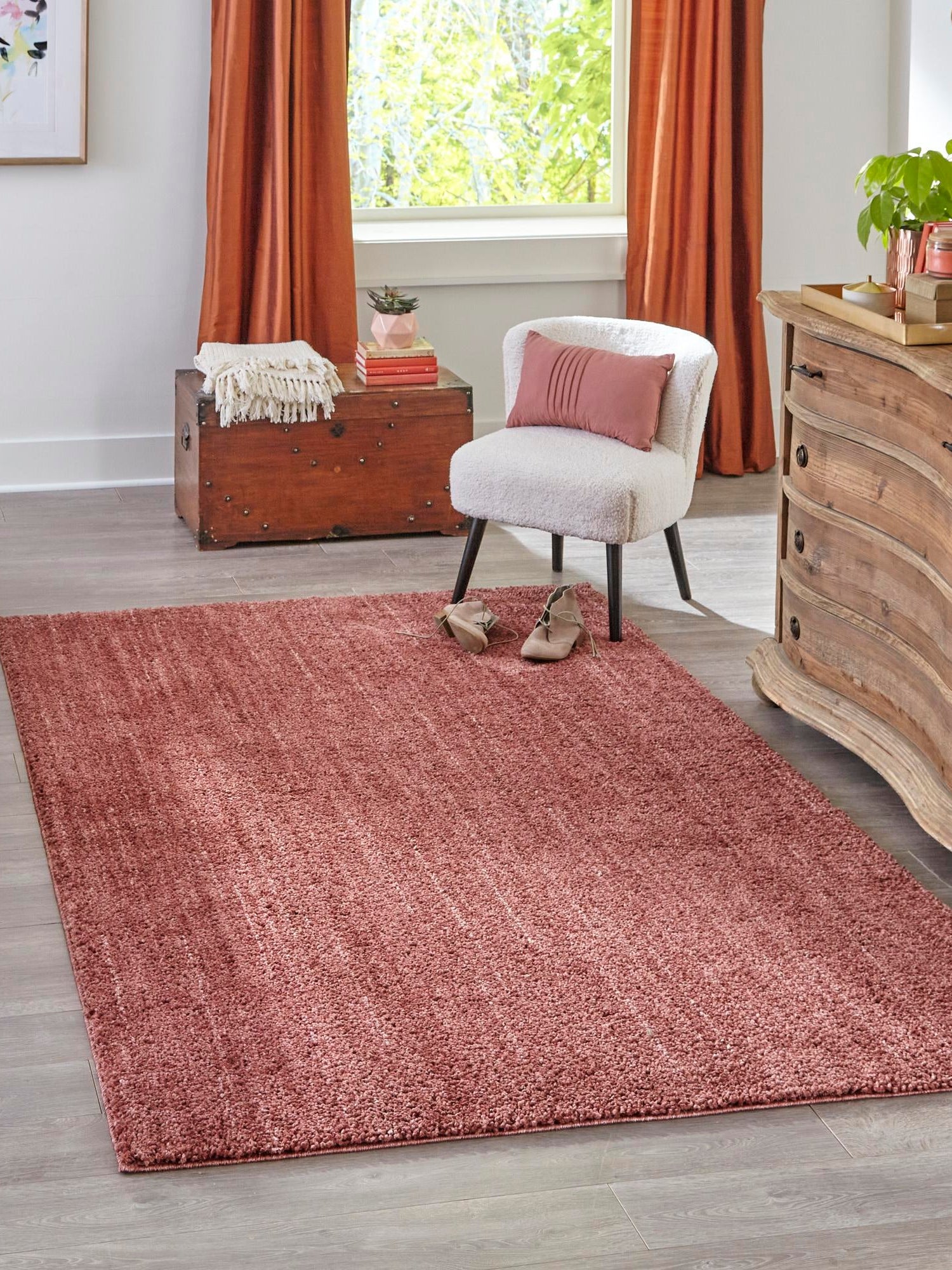 Pomegranate Red 1' 4 x 1' 4 Jill Zarin Shaggy Chic Sample Area Rug Thick Soft Touch Fluffy & Plush Shaggy Pile 100% Polyester (Space-Dyed Yarn) With Jute Backing  Carpet for Sale at Rug Engine