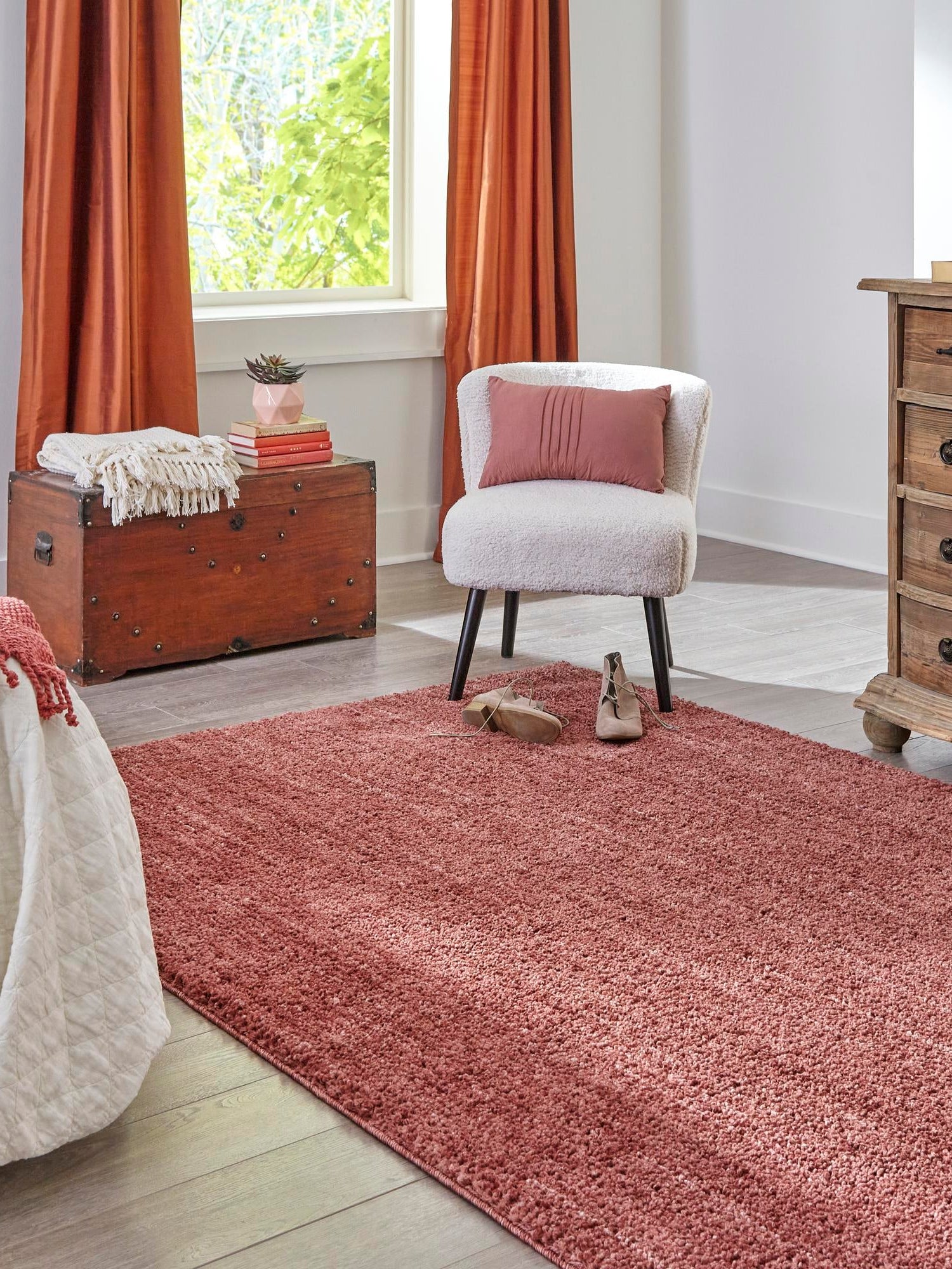 Pomegranate Red 5' 3 x 8' Jill Zarin Shaggy Chic Rectangle Area Rug Thick Soft Touch Fluffy & Plush Shaggy Pile 100% Polyester (Space-Dyed Yarn) With Jute Backing  Carpet for Sale at Rug Engine