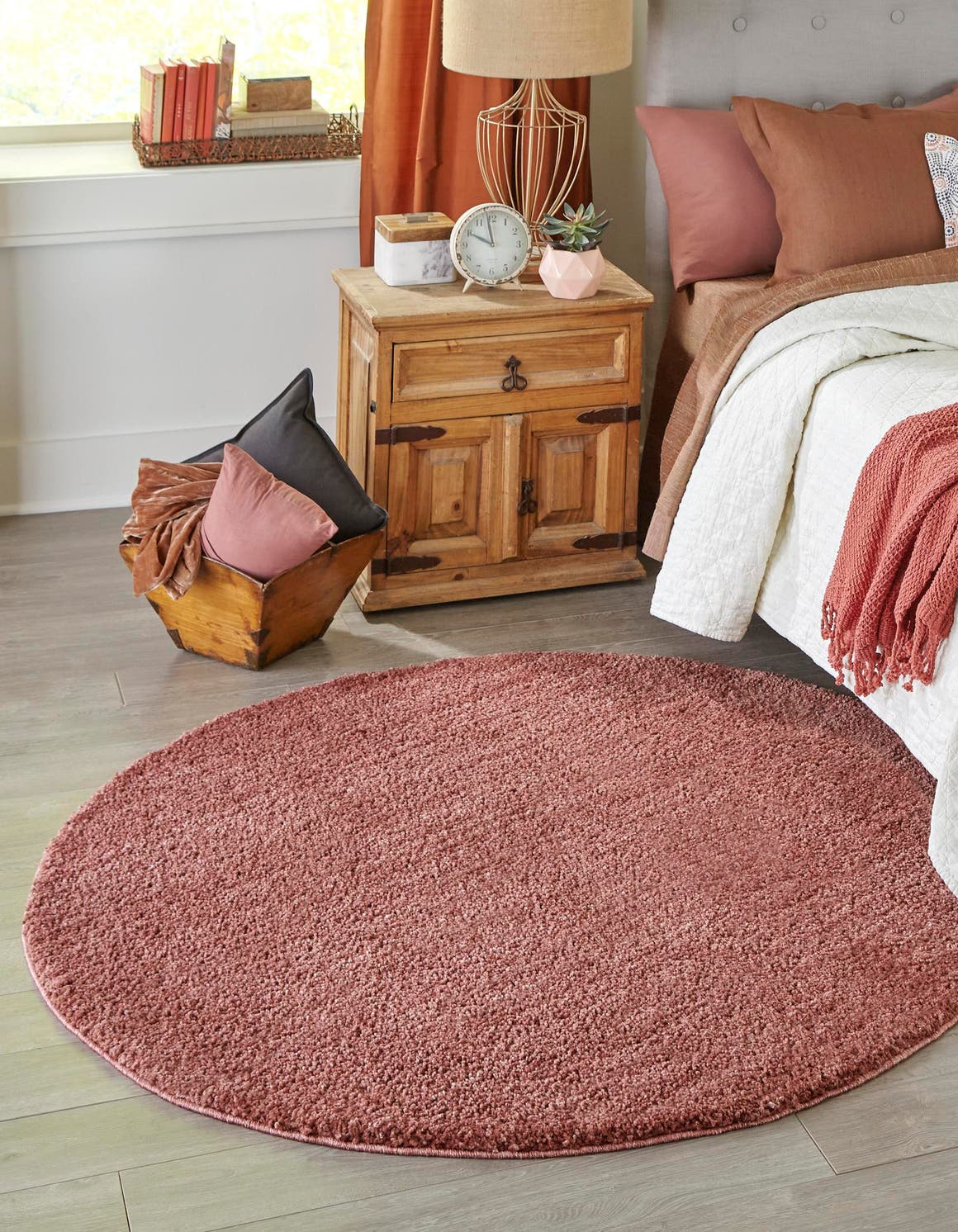 Pomegranate Red 5' 3 x 5' 3 Jill Zarin Shaggy Chic Round Area Rug Thick Soft Touch Fluffy & Plush Shaggy Pile 100% Polyester (Space-Dyed Yarn) With Jute Backing  Carpet for Sale at Rug Engine