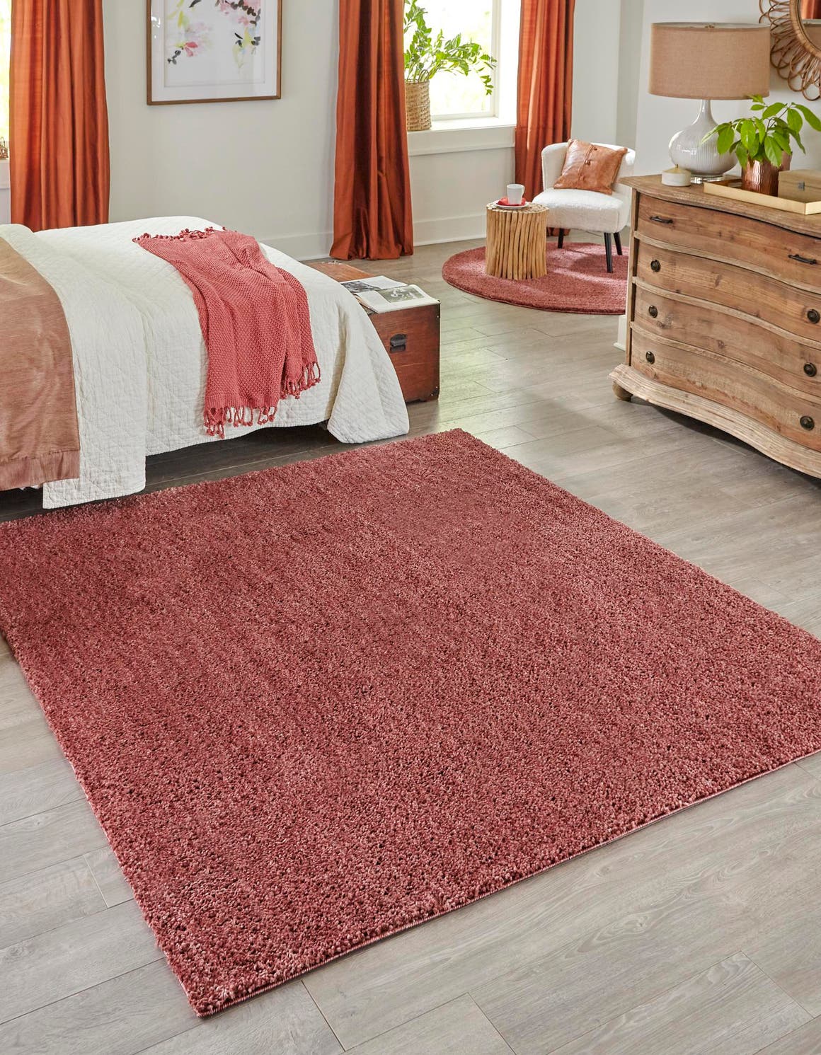 Pomegranate Red 6' 5 x 6' 5 Jill Zarin Shaggy Chic Square Area Rug Thick Soft Touch Fluffy & Plush Shaggy Pile 100% Polyester (Space-Dyed Yarn) With Jute Backing  Carpet for Sale at Rug Engine
