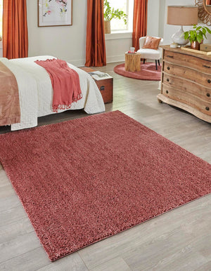 Pomegranate Red 6' 5 x 6' 5 Jill Zarin Shaggy Chic Square Area Rug Thick Soft Touch Fluffy & Plush Shaggy Pile 100% Polyester (Space-Dyed Yarn) With Jute Backing  Carpet for Sale at Rug Engine