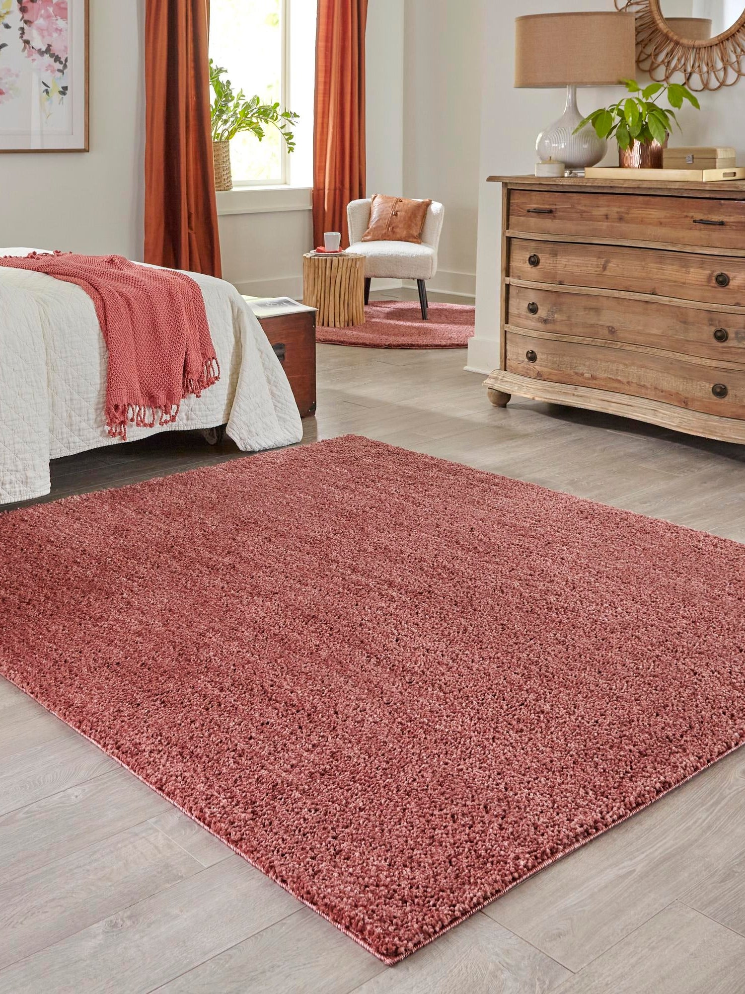 Pomegranate Red 7' 10 x 7' 10 Jill Zarin Shaggy Chic Square Area Rug Thick Soft Touch Fluffy & Plush Shaggy Pile 100% Polyester (Space-Dyed Yarn) With Jute Backing  Carpet for Sale at Rug Engine