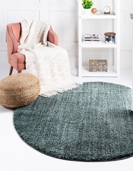 Rosemary Green 5' 3 x 5' 3 Jill Zarin Shaggy Chic Round Area Rug Thick Soft Touch Fluffy & Plush Shaggy Pile 100% Polyester (Space-Dyed Yarn) With Jute Backing  Carpet for Sale at Rug Engine