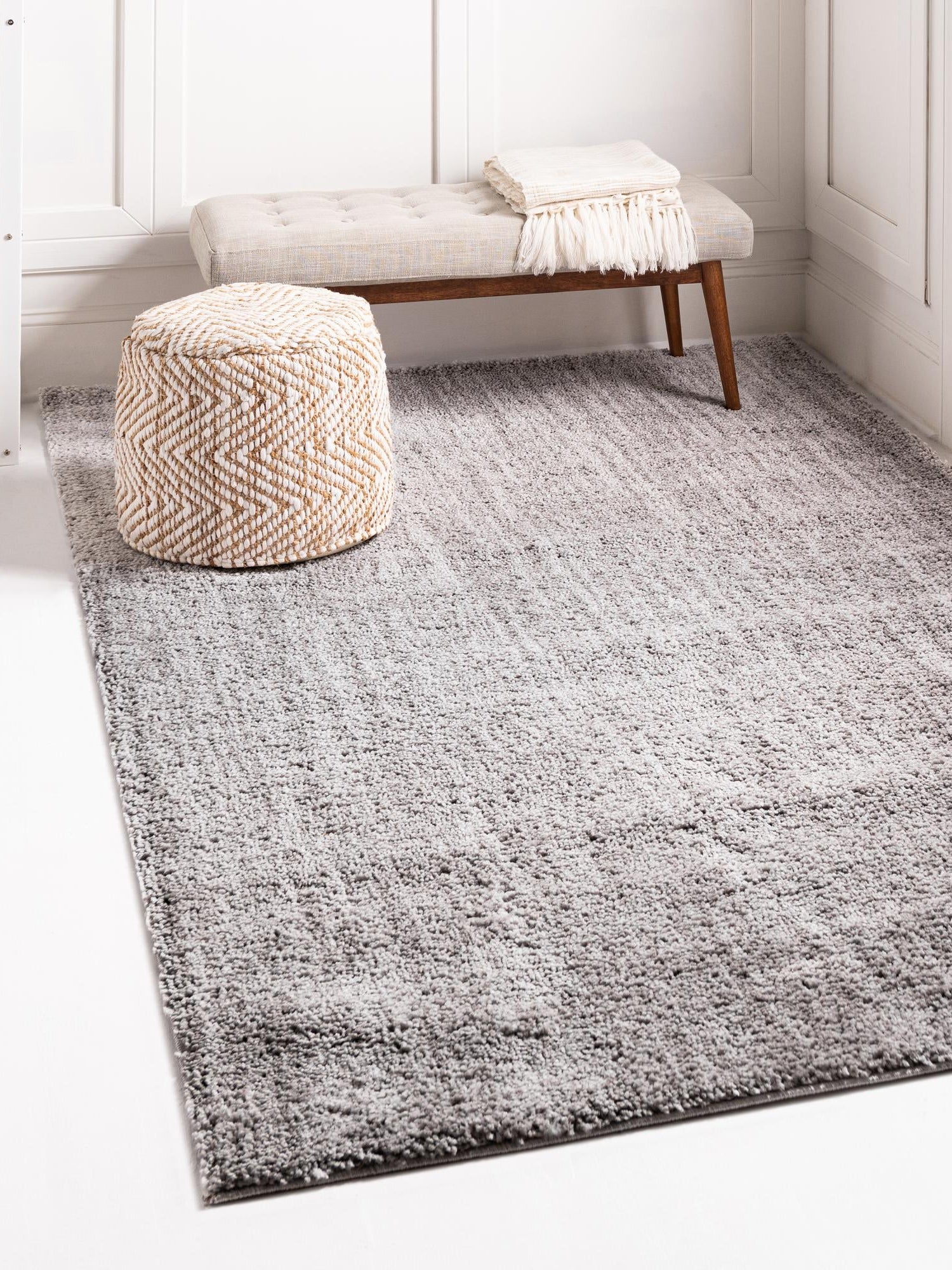 Ash Gray 1' 4 x 1' 4 Jill Zarin Shaggy Chic Sample Area Rug Thick Soft Touch Fluffy & Plush Shaggy Pile 100% Polyester (Space-Dyed Yarn) With Jute Backing  Carpet for Sale at Rug Engine