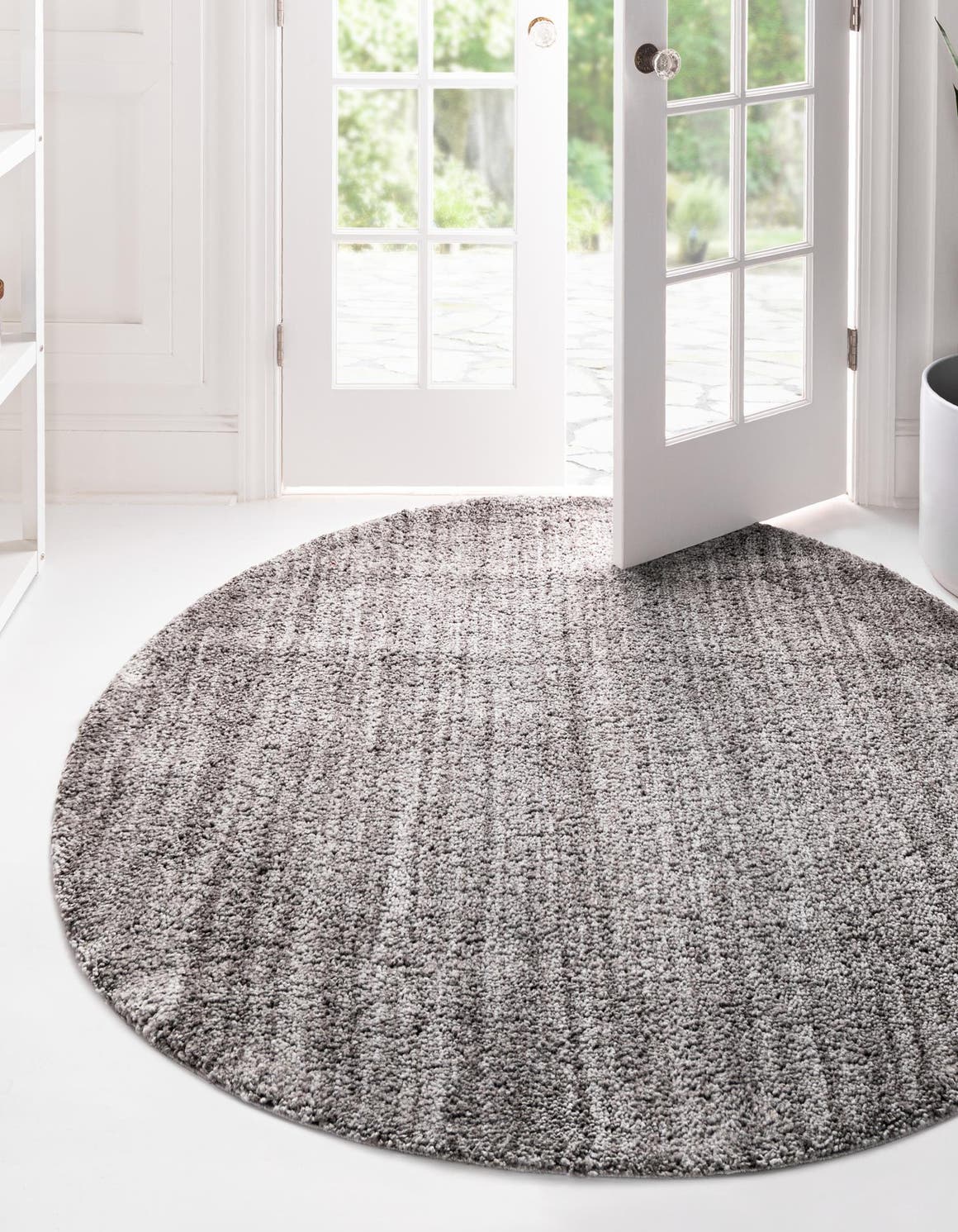 Pepper Gray 5' 3 x 5' 3 Jill Zarin Shaggy Chic Round Area Rug Thick Soft Touch Fluffy & Plush Shaggy Pile 100% Polyester (Space-Dyed Yarn) With Jute Backing  Carpet for Sale at Rug Engine